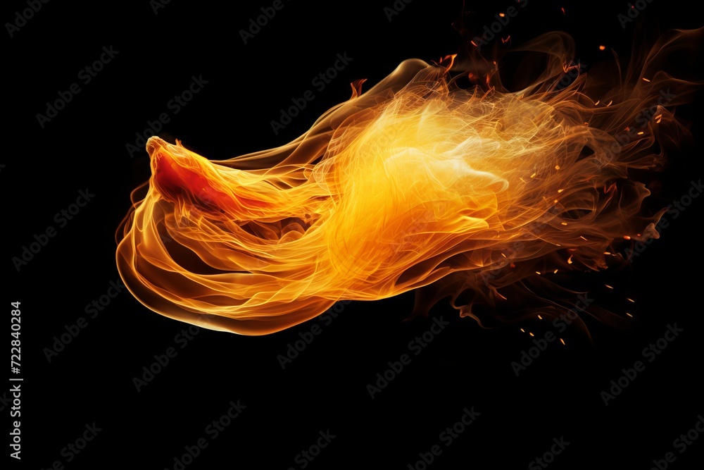 Poster flaming tongue and sparks on black background - a dramatic and fiery image for creative projects