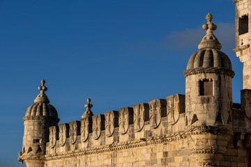 Battlement With Turrets Of Belem Tower In Lisbon