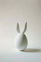 White egg with rabbit or bunny ears on a white background, in the style of digital minimalism