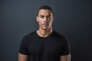 Portrait of young african american man in black t-shirt