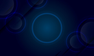 Neon circle round frame with shining effects on dark blue background.