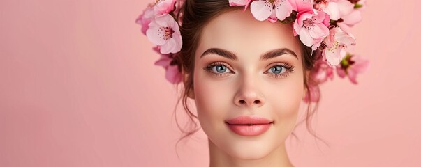 portrait of a woman with pink flowers