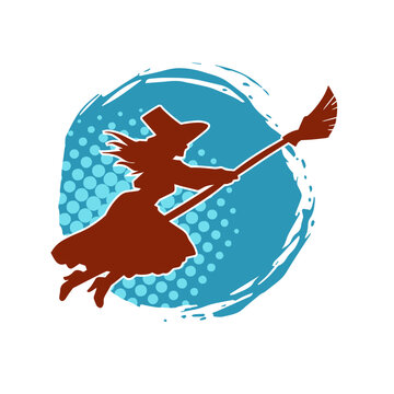 recommend clip art: Silhouette of a female witch ride broom