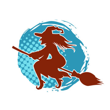 recommend clip art: Silhouette of a female witch ride broom