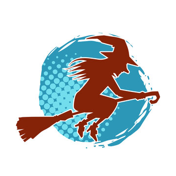 recommend clip art: Silhouette of a female witch ride broom