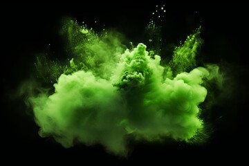 Fototapeta na wymiar Green explosion with cloud of dust vector, with black background
