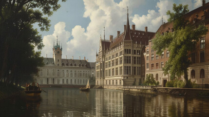 Fototapeta na wymiar View to New Town Hall with Maschteich Hanover
