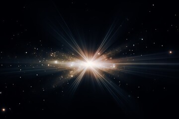 Obraz premium Lens flare effect on black background: white sparkling light rays for creative design projects