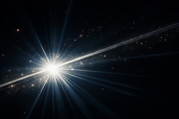 Fototapeta premium Lens flare effect on black background: white sparkling light rays for creative design projects
