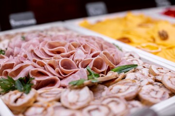 cold cuts on a platter close-up