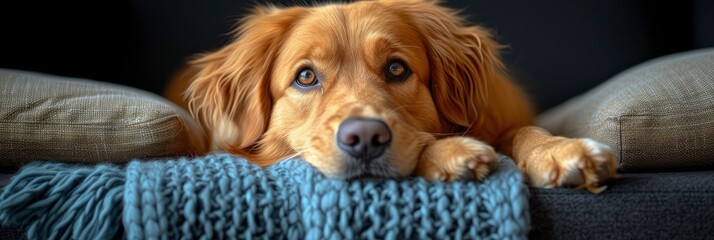 Adorable Golden Retriever Dog On Sofa, Desktop Wallpaper Backgrounds, Background HD For Designer