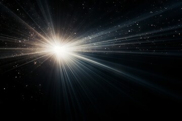 Lens flare effect on black background: white sparkling light rays for creative design projects