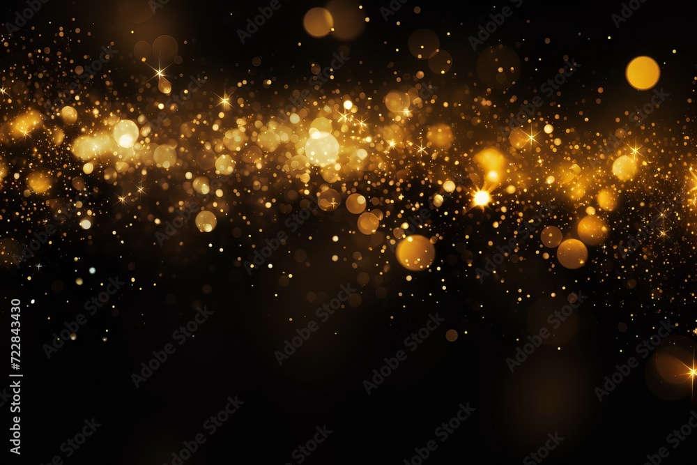 Poster sparkling yellow glitter on a dark background - a festive and elegant light effect for your design p