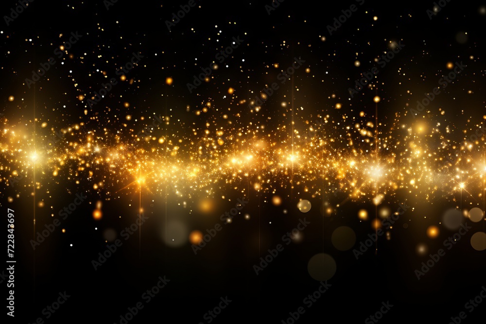 Poster sparkling yellow glitter on a dark background - a festive and elegant light effect for your design p