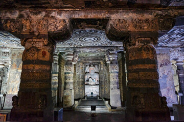 Fototapeta premium The Ajanta Caves are rock-cut Buddhist cave monuments in Ajanta, Aurangabad district, Maharashtra, India.