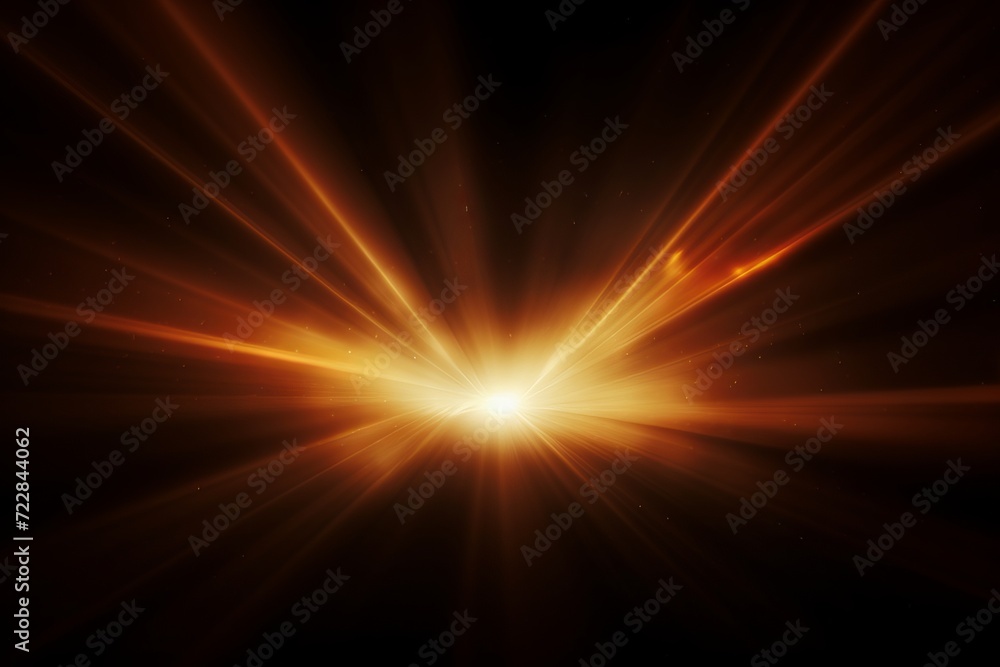 Poster sunburst with glowing rays and lens flare on a dark background