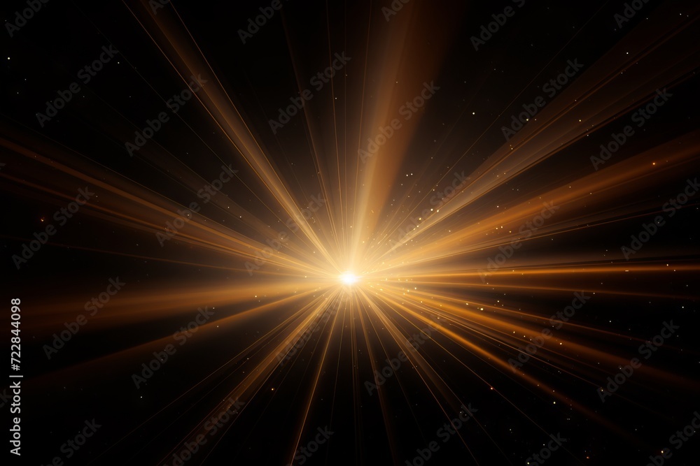 Poster sunburst with glowing rays and lens flare on a dark background