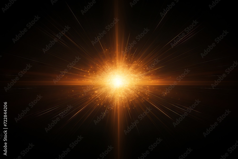Poster sunburst with glowing rays and lens flare on a dark background