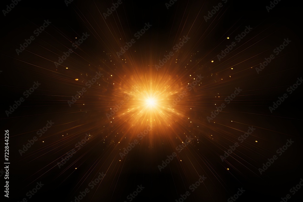 Poster sunburst with glowing rays and lens flare on a dark background