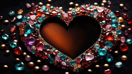 Obraz na płótnie Canvas Heart made of precious gemstones on a black background.