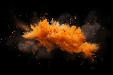 Orange explosion with dust cloud on black background - abstract vector illustration - obrazy, fototapety, plakaty