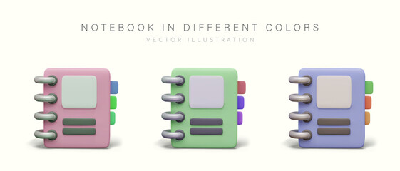 Set of notebooks on spring. Vector realistic mockup with empty blank on cover