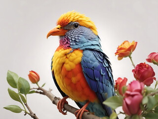 Colorful bird on white background