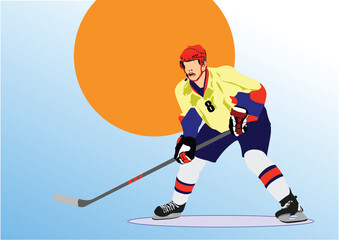 Hockey players. 3d vector color illustration. Hand drawn illustration