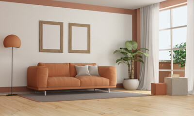 Naklejka premium Peach fuzz trend color year 2024 , with elegant sofa