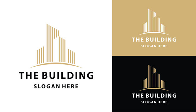 Golden Apartment Building with Geometric Stripes For Real Estate Logo Design