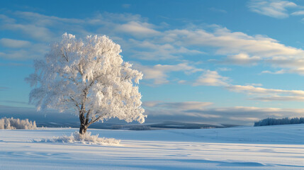 Obraz na płótnie Canvas Winter landscape with tree Hatta Enontekioe