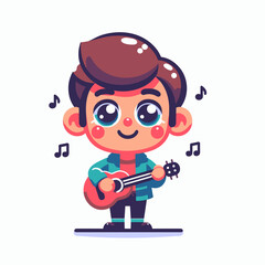 Obraz premium cartoon character guitarist, portrait icon, flat colors
