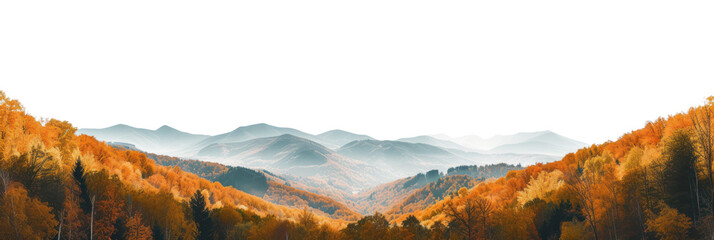 Panorama of a mountain autumn landscape, cut out - stock png. - obrazy, fototapety, plakaty
