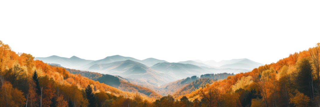 Panorama of a mountain autumn landscape, cut out - stock png.