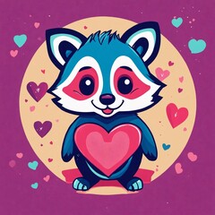 Cute Raccoon Cartoon Vector Icon Illustration. Animal Nature Icon Concept Isolated Premium Vector. Flat Cartoon Style