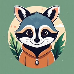 Cute Raccoon Cartoon Vector Icon Illustration. Animal Nature Icon Concept Isolated Premium Vector. Flat Cartoon Style
