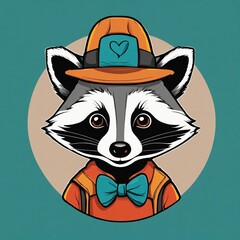Cute Raccoon Cartoon Vector Icon Illustration. Animal Nature Icon Concept Isolated Premium Vector. Flat Cartoon Style