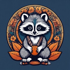 Cute Raccoon Cartoon Vector Icon Illustration. Animal Nature Icon Concept Isolated Premium Vector. Flat Cartoon Style