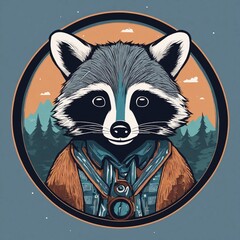 Cute Raccoon Cartoon Vector Icon Illustration. Animal Nature Icon Concept Isolated Premium Vector. Flat Cartoon Style