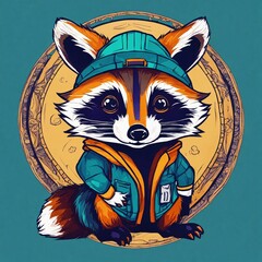 Cute Raccoon Cartoon Vector Icon Illustration. Animal Nature Icon Concept Isolated Premium Vector. Flat Cartoon Style