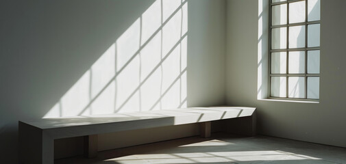 Minimalistic Bench by Window with Sunlight.