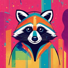 Cute Raccoon Cartoon Vector Icon Illustration. Animal Nature Icon Concept Isolated Premium Vector. Flat Cartoon Style