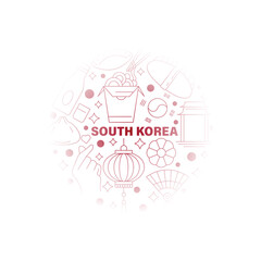 South Korea Icons Circle Shape Background Vector Design.