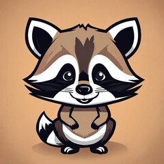Cute Raccoon Cartoon Vector Icon Illustration. Animal Nature Icon Concept Isolated Premium Vector. Flat Cartoon Style