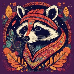 Cute Raccoon Cartoon Vector Icon Illustration. Animal Nature Icon Concept Isolated Premium Vector. Flat Cartoon Style