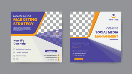 Set of digital marketing strategy social media post template. Square banner design background.