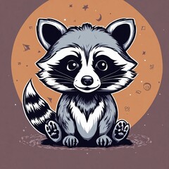 Cute Raccoon Cartoon Vector Icon Illustration. Animal Nature Icon Concept Isolated Premium Vector. Flat Cartoon Style