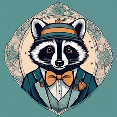 Cute Raccoon Cartoon Vector Icon Illustration. Animal Nature Icon Concept Isolated Premium Vector. Flat Cartoon Style