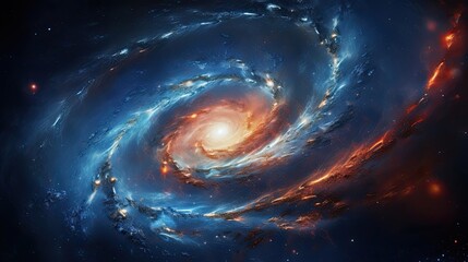 The resplendent sight of a spiral galaxy teeming with billions of stars in the abyss of deep space, a cosmic masterpiece unveiling the splendor and magnitude of the universe. Generated by AI. - obrazy, fototapety, plakaty