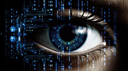Fototapeta na wymiar Eye integrated into a digital matrix or code. Concept of biometric scan